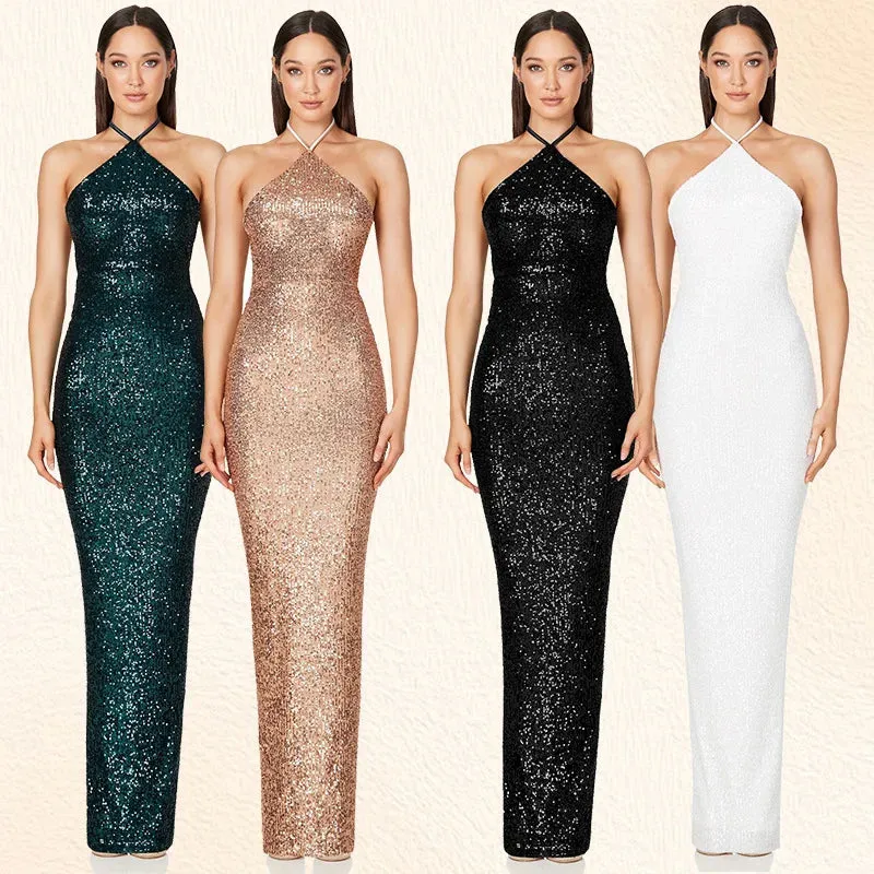 Elegant Split Sequin Evening Dress for Women