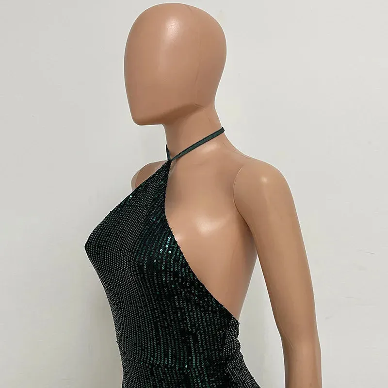 Elegant Split Sequin Evening Dress for Women