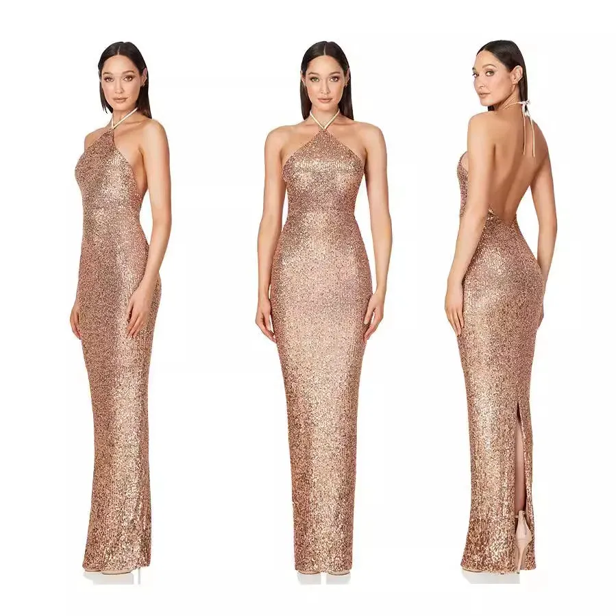 Elegant Split Sequin Evening Dress for Women