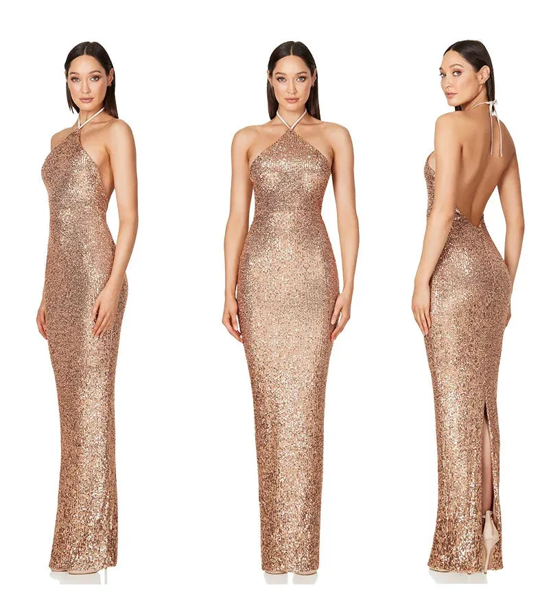 Elegant Split Sequin Evening Dress for Women