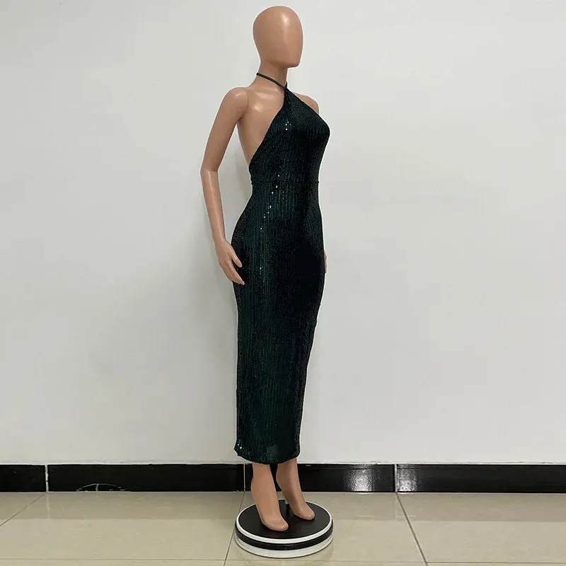 Elegant Split Sequin Evening Dress for Women