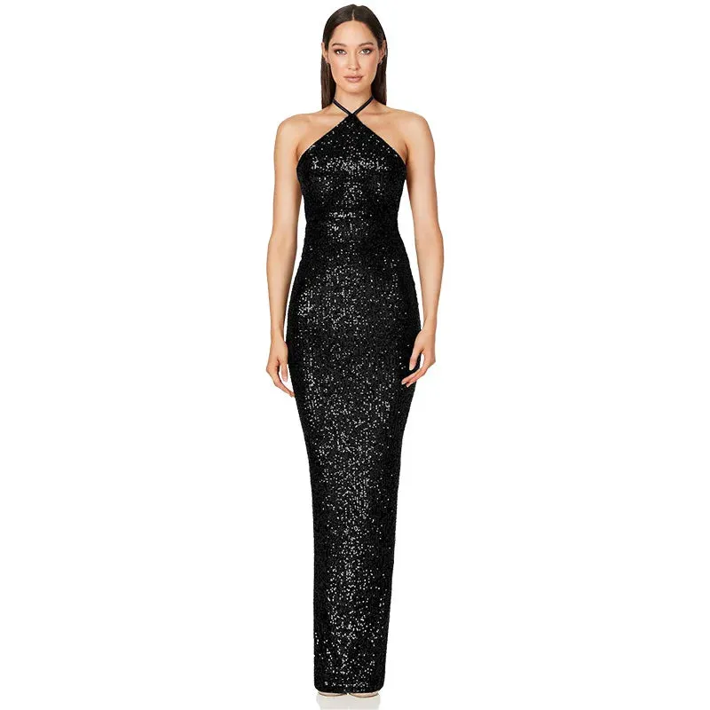 Elegant Split Sequin Evening Dress for Women