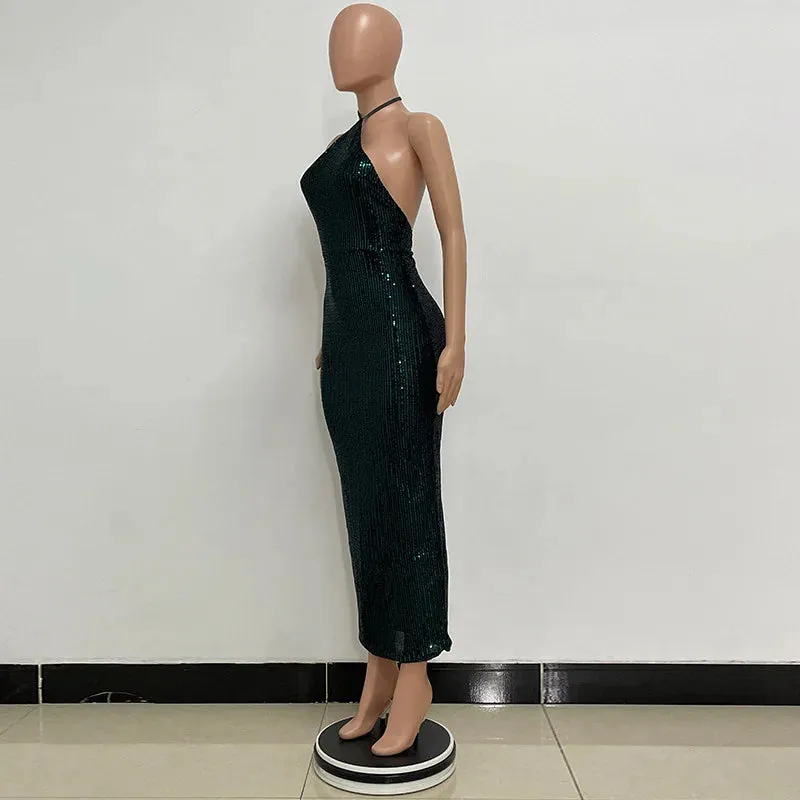 Elegant Split Sequin Evening Dress for Women