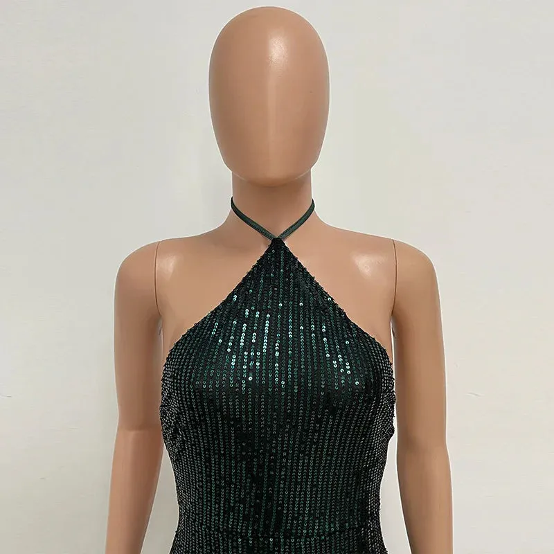 Elegant Split Sequin Evening Dress for Women