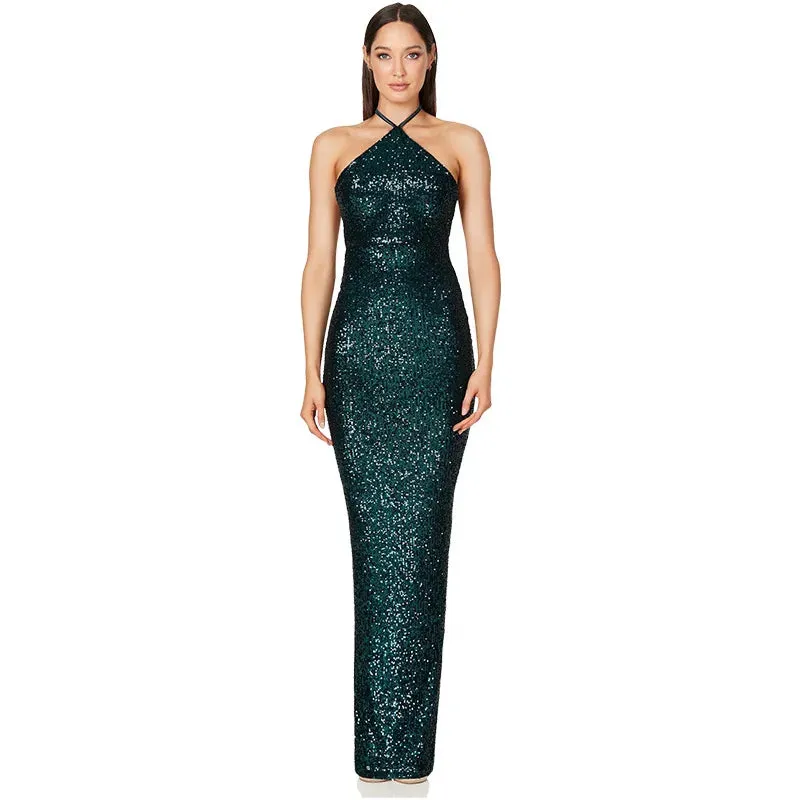 Elegant Split Sequin Evening Dress for Women