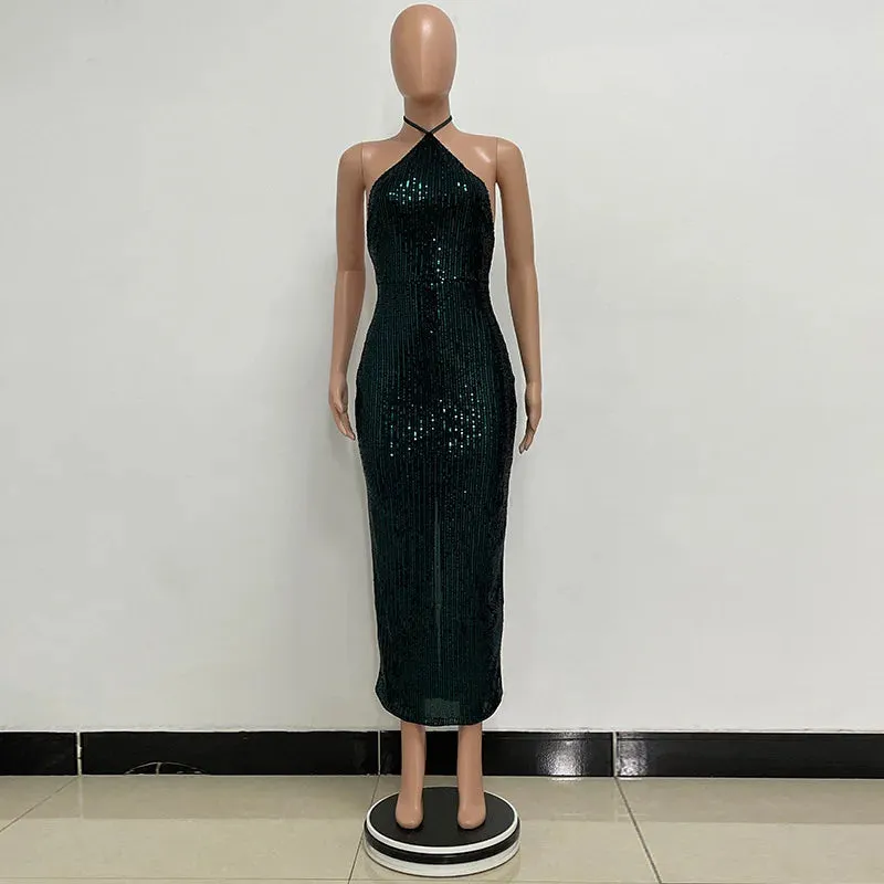 Elegant Split Sequin Evening Dress for Women