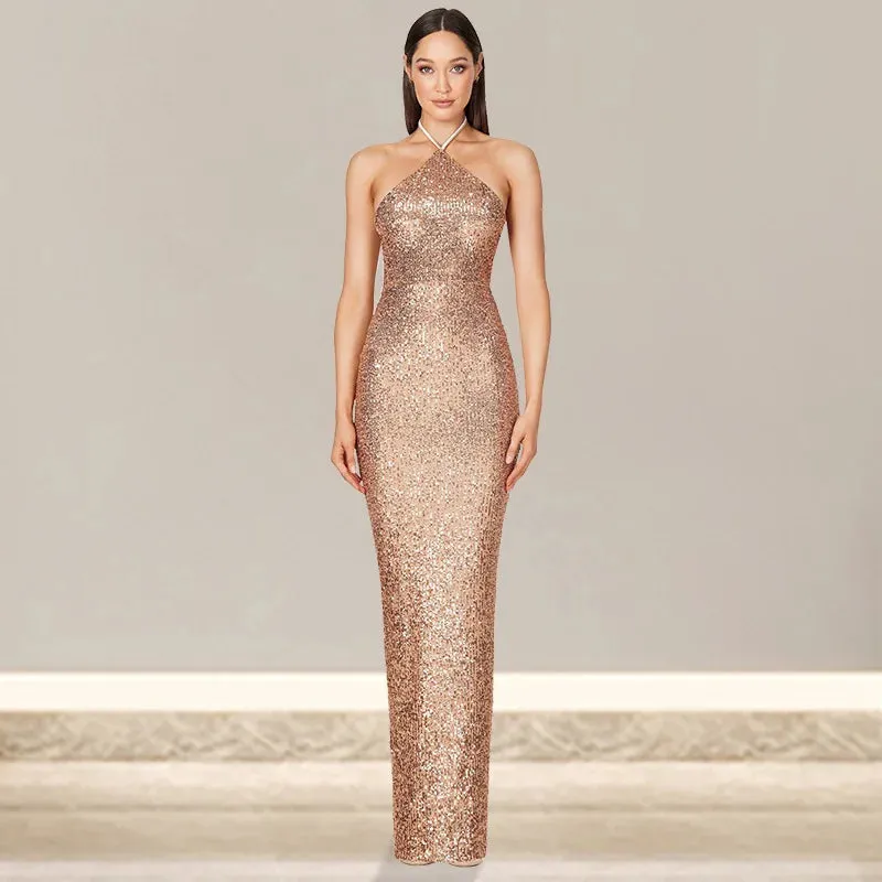 Elegant Split Sequin Evening Dress for Women