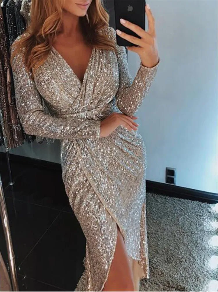 Elegant  Split Sequin Gown