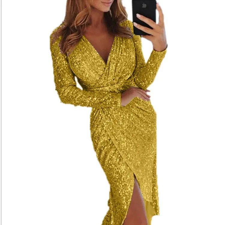 Elegant  Split Sequin Gown