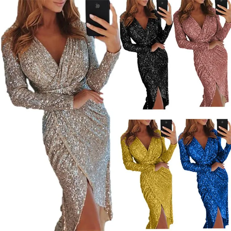 Elegant  Split Sequin Gown