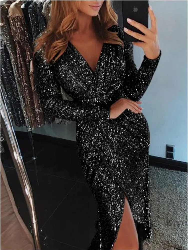 Elegant  Split Sequin Gown
