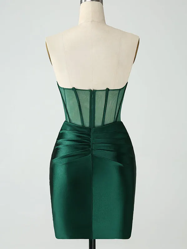 Elegant Straight Neck Dark Green Mermaid Satin Short Homecoming Dresses Online, HD0758