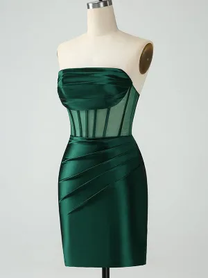 Elegant Straight Neck Dark Green Mermaid Satin Short Homecoming Dresses Online, HD0758
