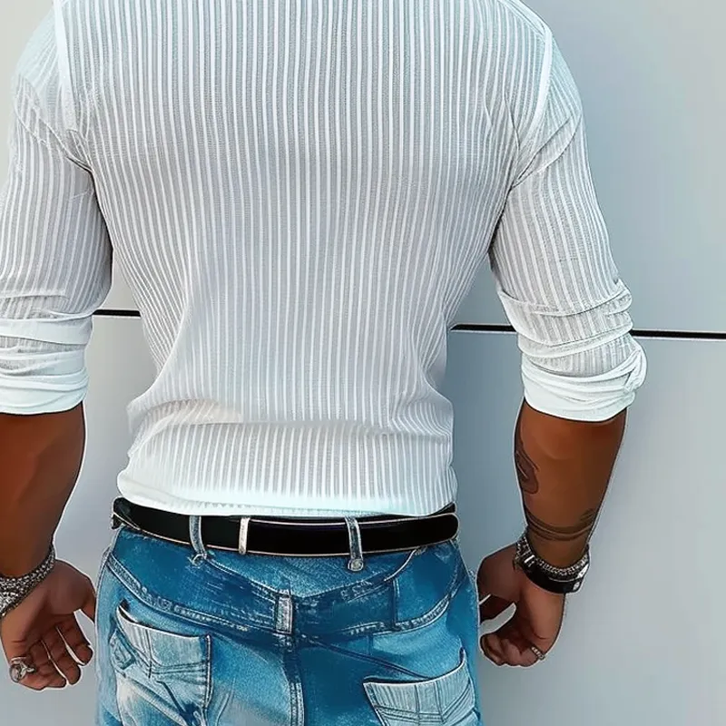Elegant Striped Collar Long-Sleeve Shirt for Gentlemen