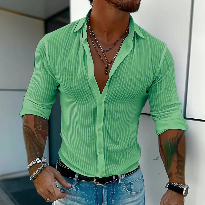 Elegant Striped Collar Long-Sleeve Shirt for Gentlemen