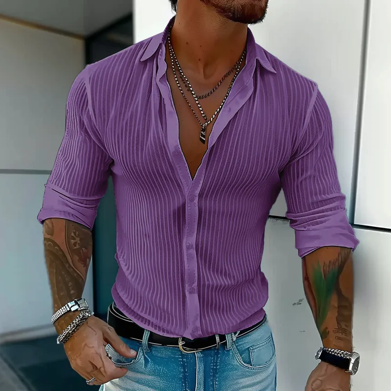 Elegant Striped Collar Long-Sleeve Shirt for Gentlemen