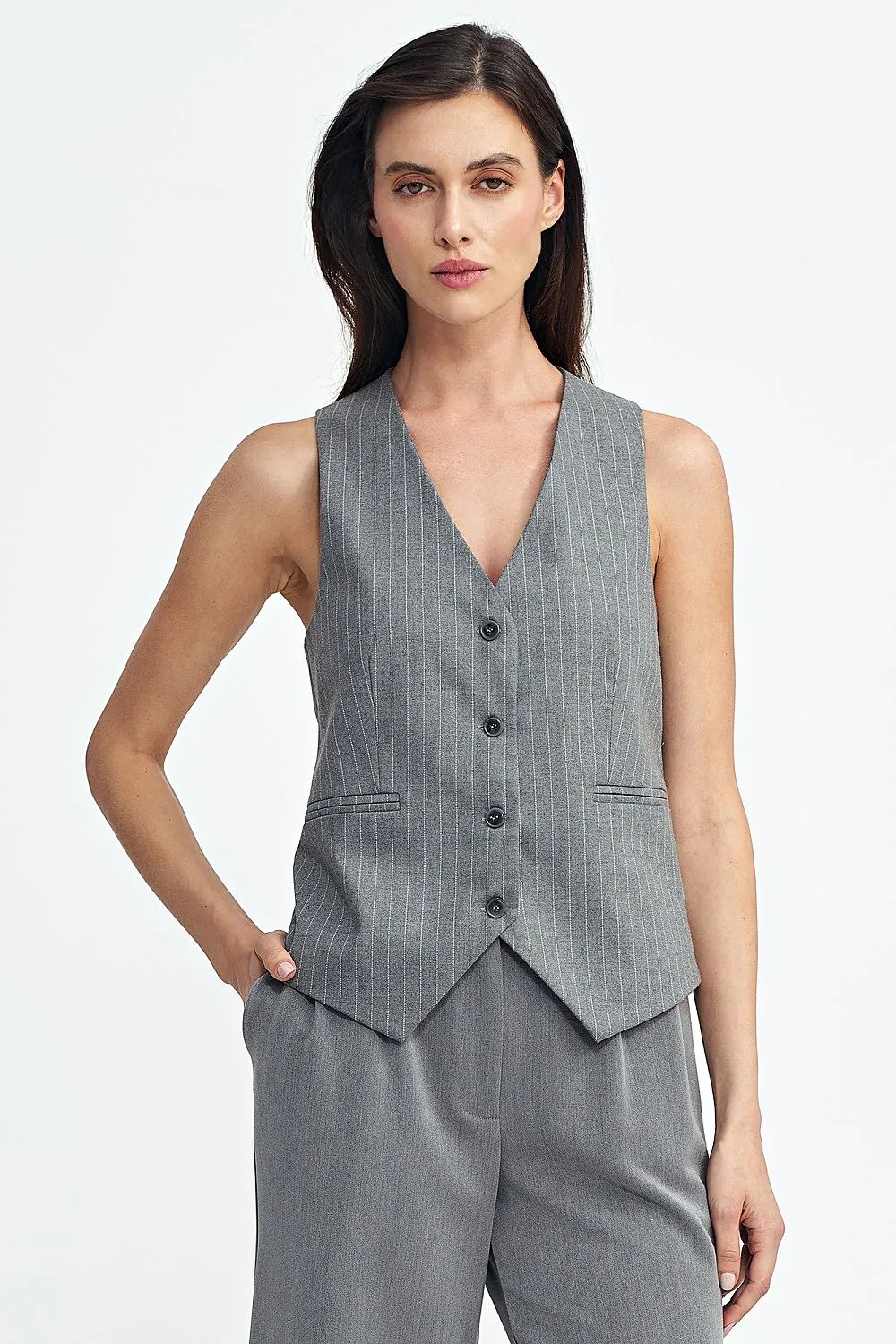 Elegant Striped Regular-Cut Vest