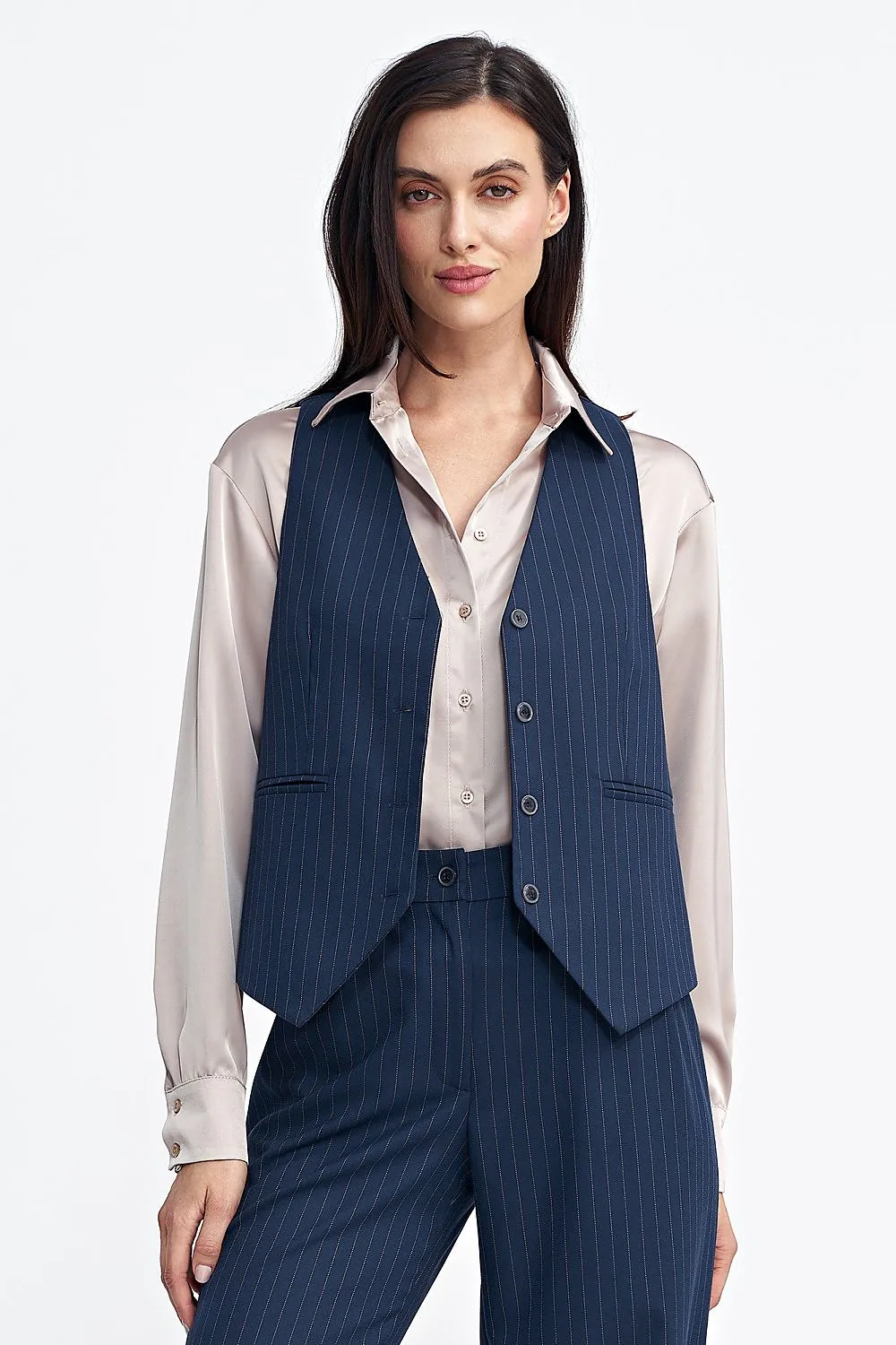 Elegant Striped Regular-Cut Vest