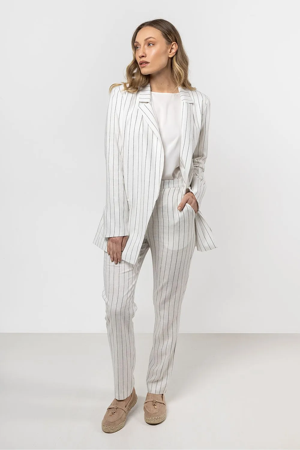 Elegant Striped Tapered Linen Trousers
