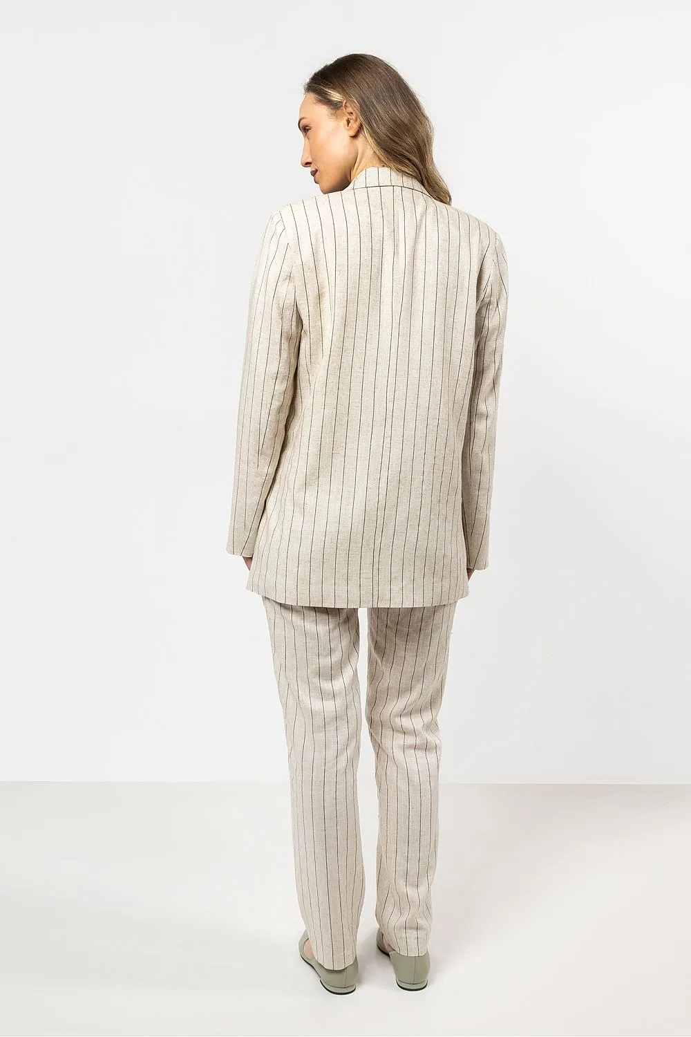 Elegant Striped Tapered Linen Trousers