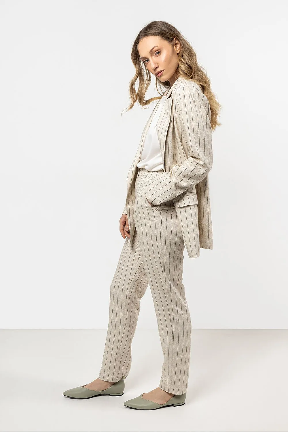 Elegant Striped Tapered Linen Trousers