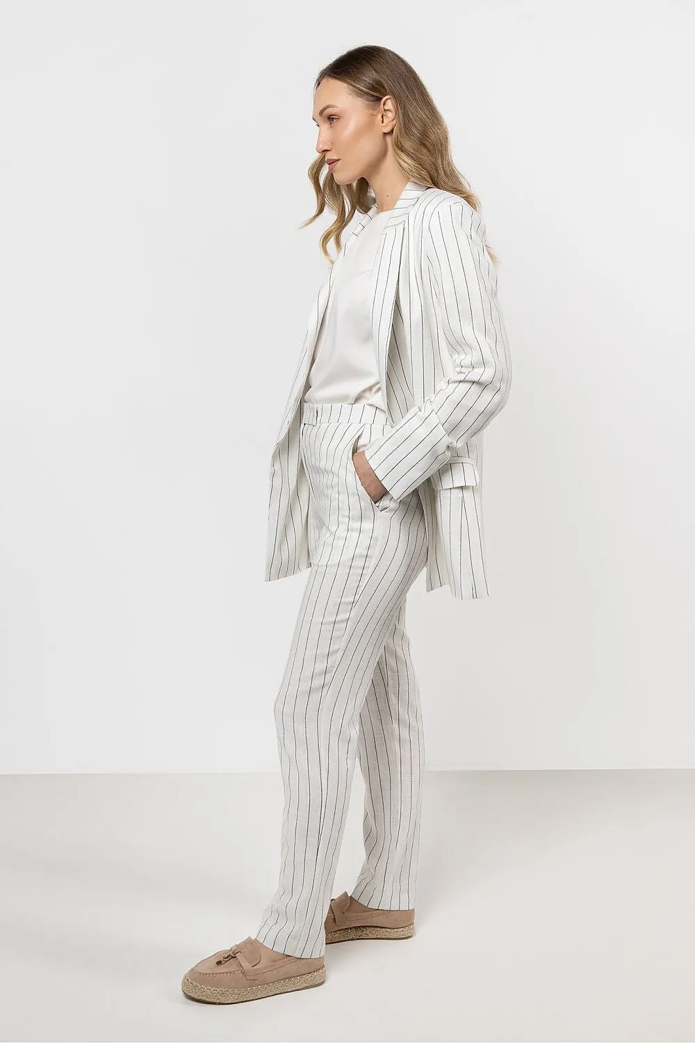 Elegant Striped Tapered Linen Trousers
