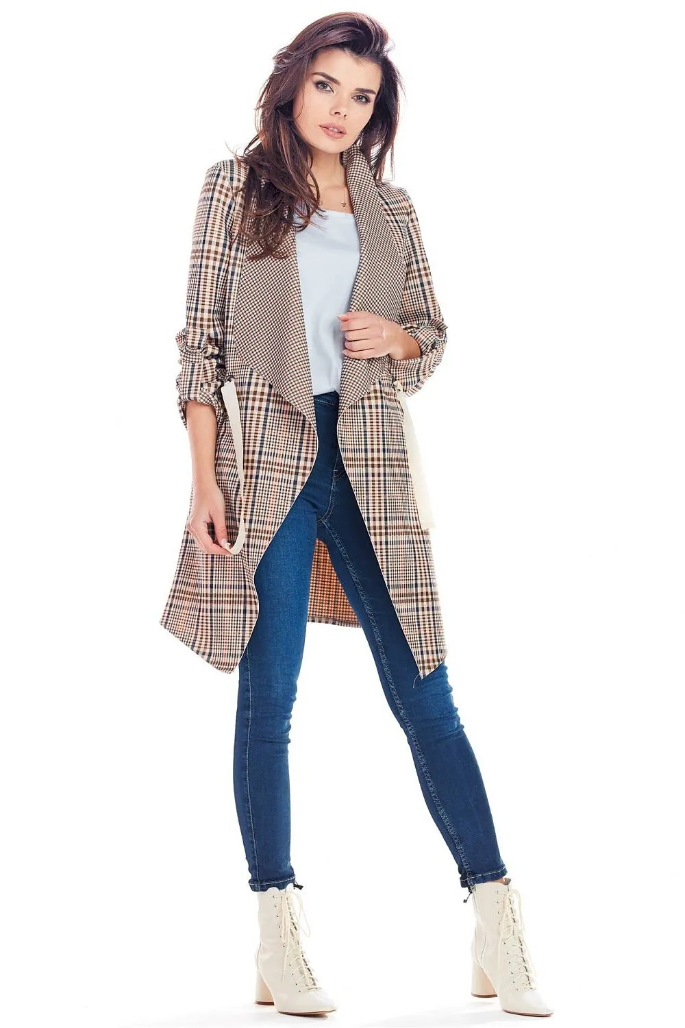 Elegant Tied Waist Plaid Jacket
