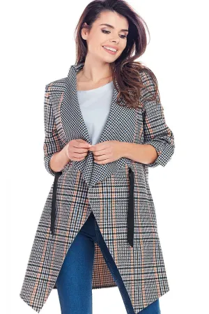 Elegant Tied Waist Plaid Jacket