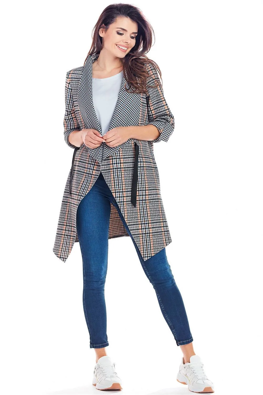 Elegant Tied Waist Plaid Jacket