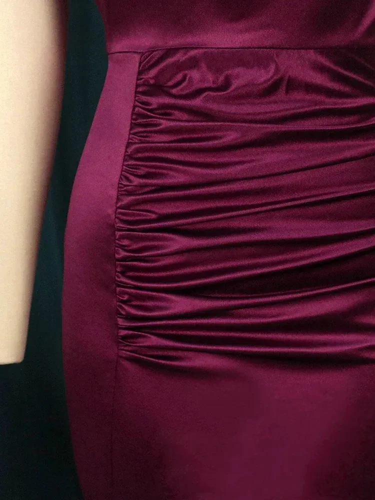 Elegant Wine Red Pleated Maxi Dress