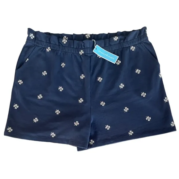 Embroidered Shorts Draper James Bobbie Sweat Shorts Nassau Navy Blue Size 2XL