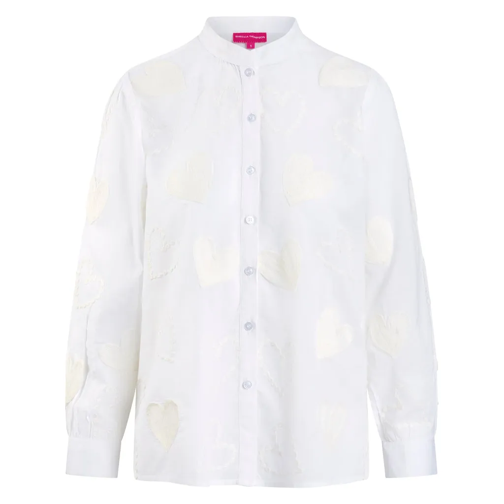 Embroidered White Heart Button Through Blouse