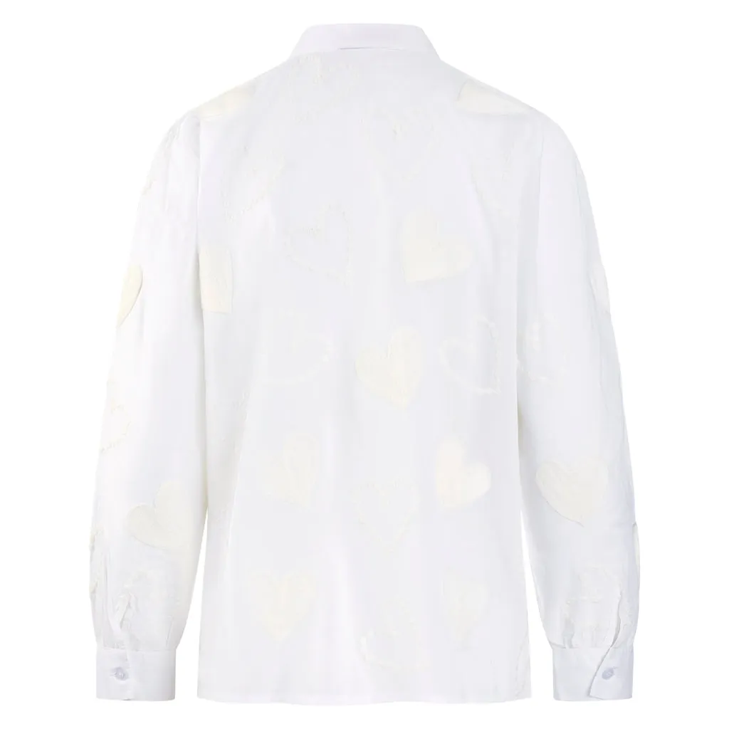 Embroidered White Heart Button Through Blouse