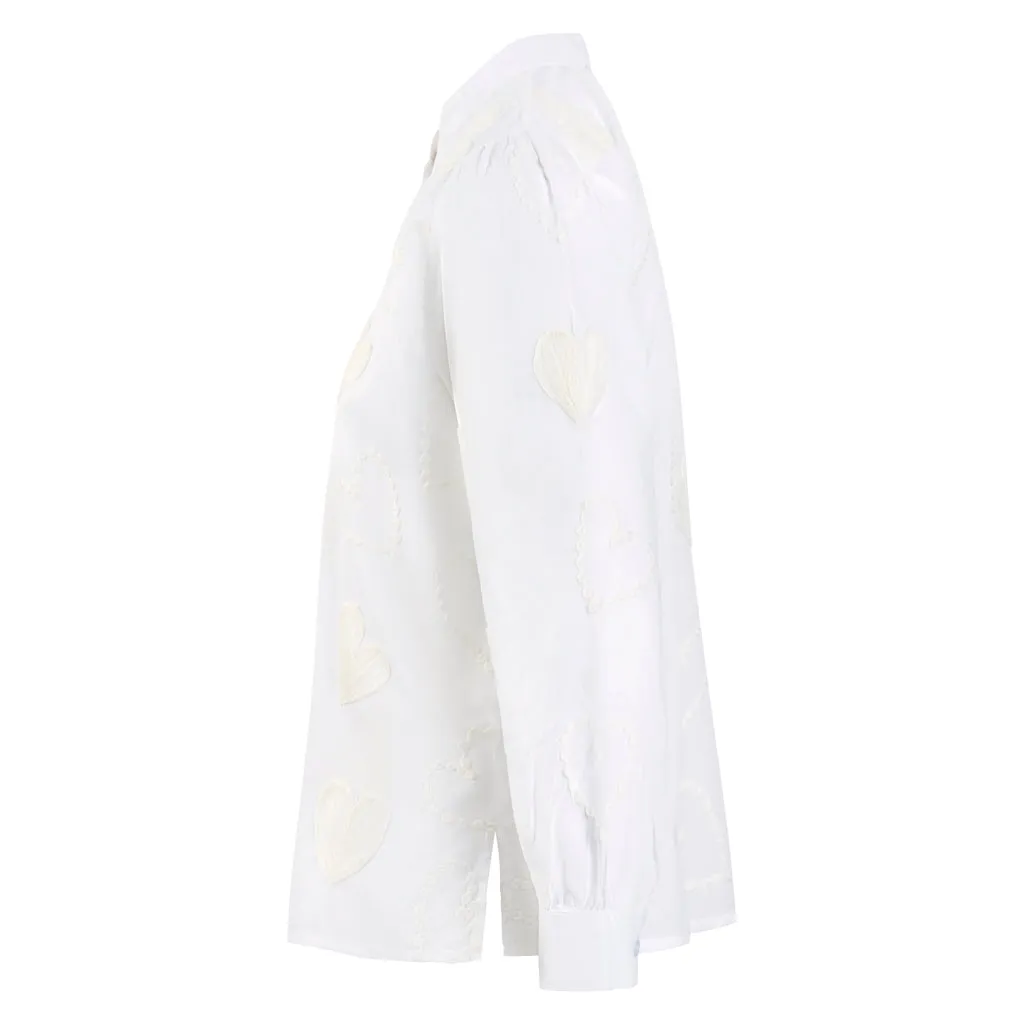 Embroidered White Heart Button Through Blouse