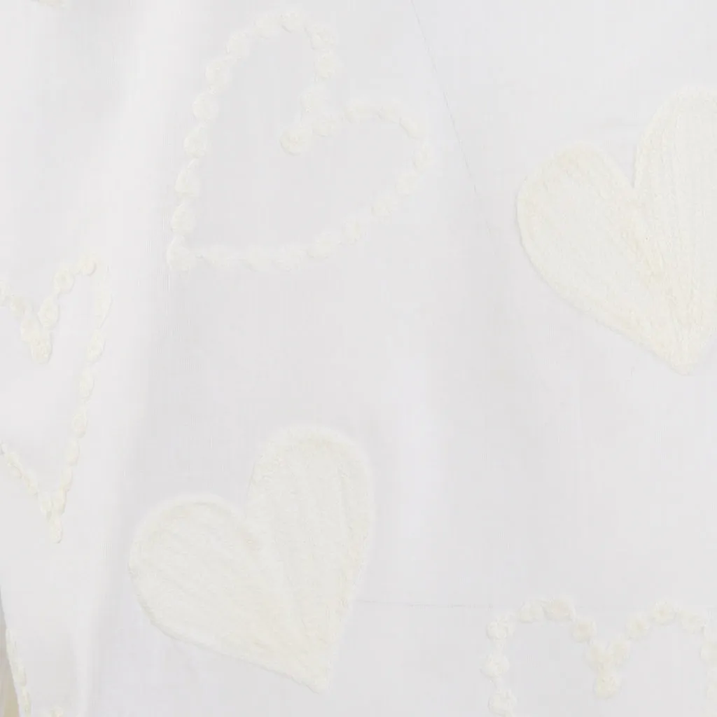 Embroidered White Heart Button Through Blouse