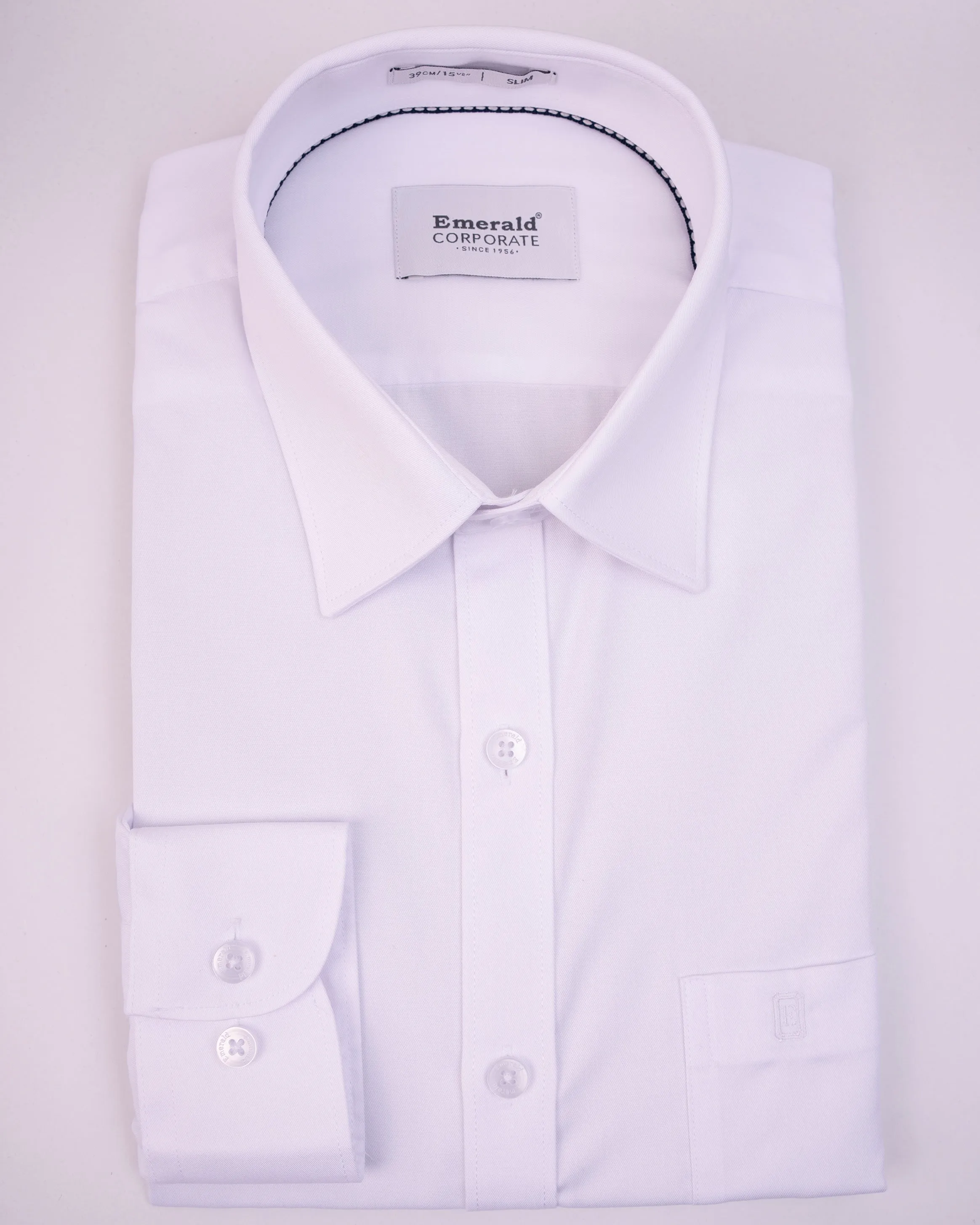 Emerald Corporate Twill White Slim Fit-Egret