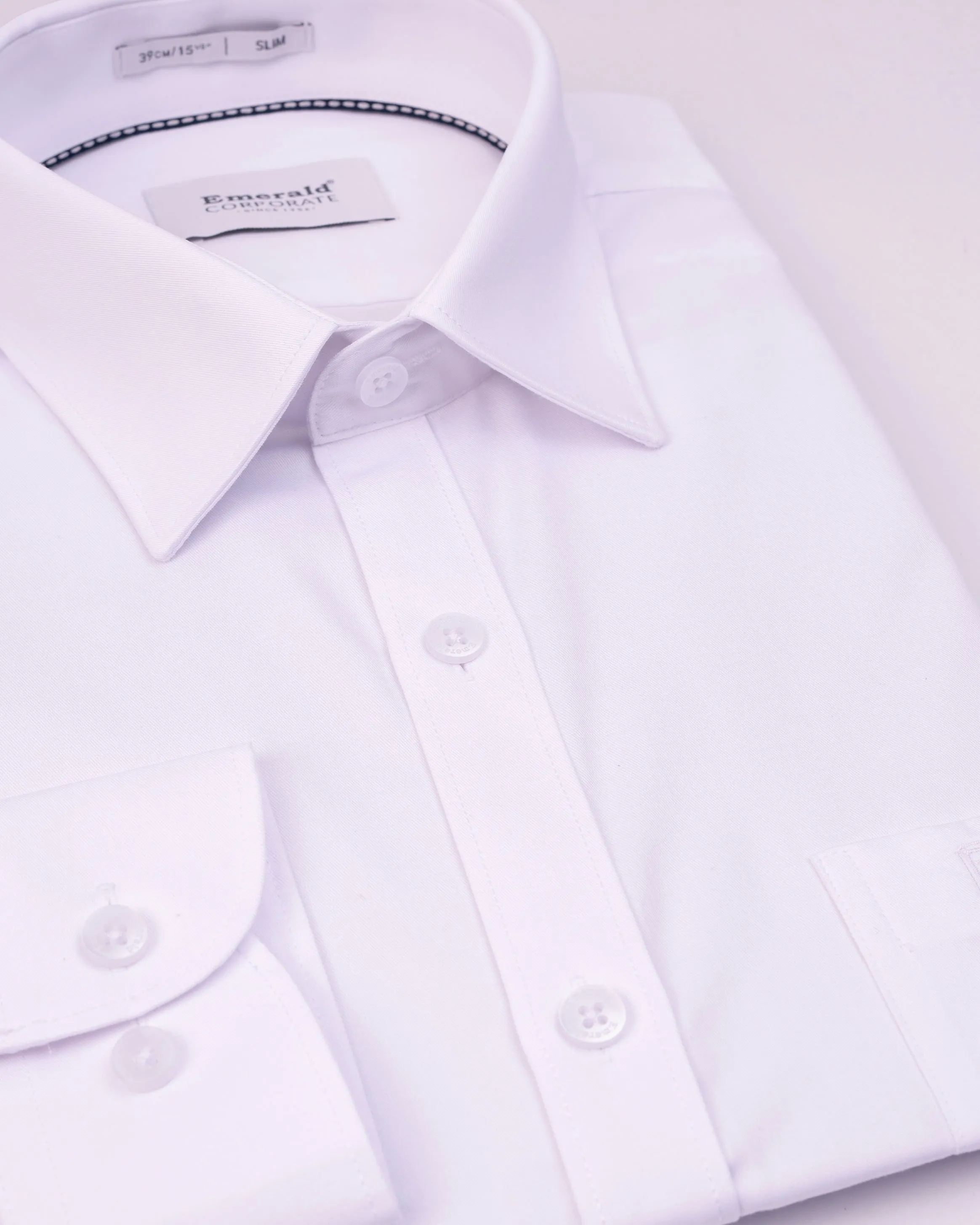 Emerald Corporate Twill White Slim Fit-Egret