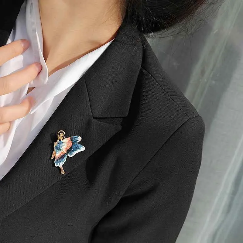 Enamel Painted Butterfly Brooch with Rhinestones – Elegant Insect Pin