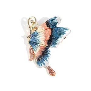 Enamel Painted Butterfly Brooch with Rhinestones – Elegant Insect Pin