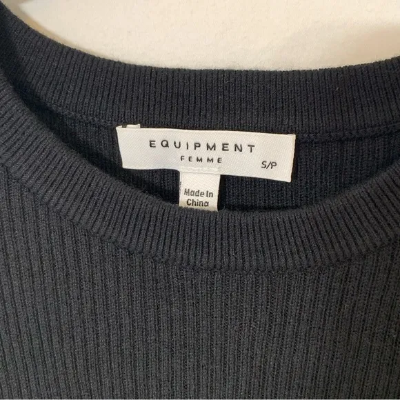 EQUIPMENT Cashmere silk blend shoulder cut out crew neck sweater black Sz SP