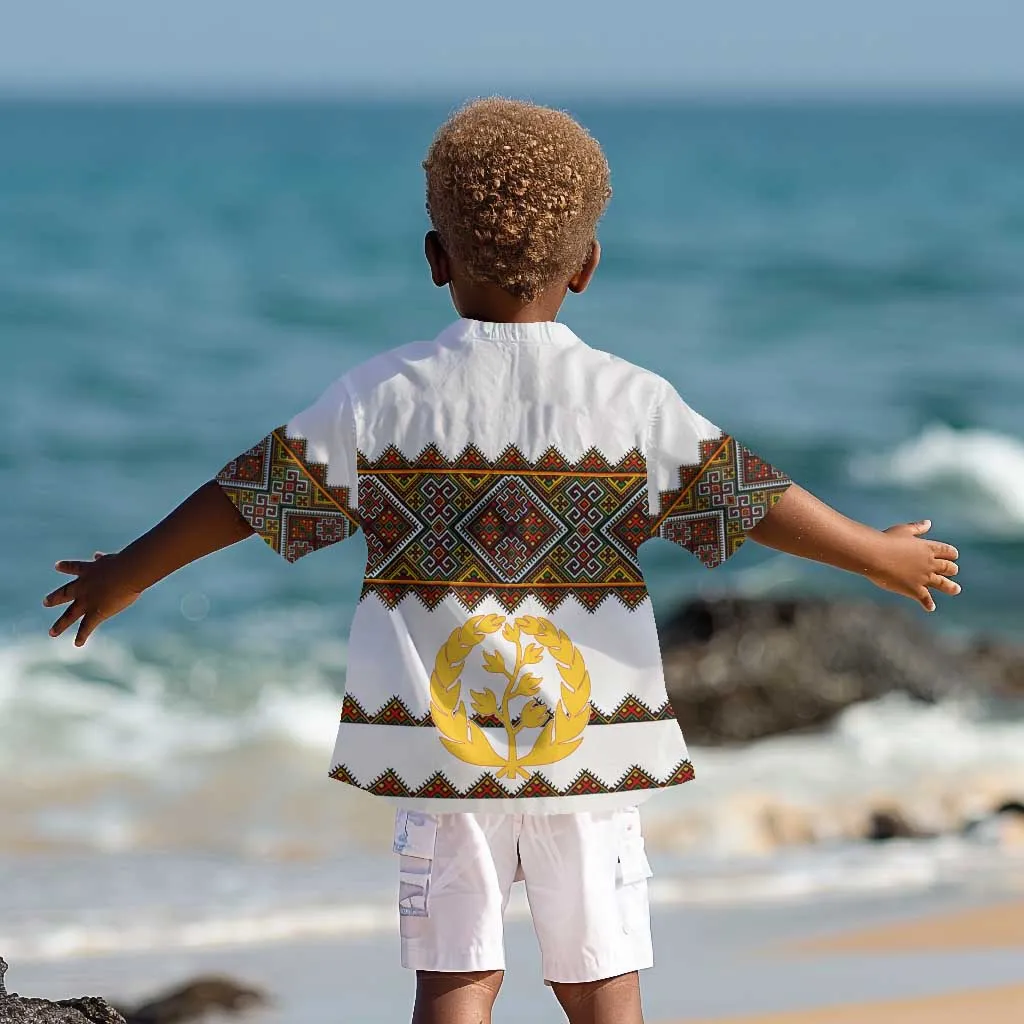 Eritrea Kid Hawaiian Shirt Tilet Mix Eritrean Cross - White LT7
