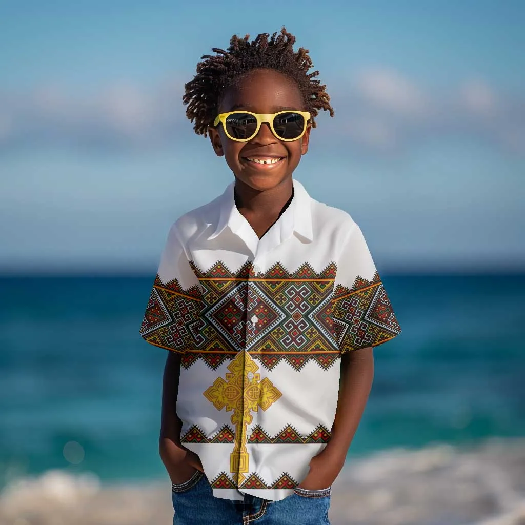 Eritrea Kid Hawaiian Shirt Tilet Mix Eritrean Cross - White LT7