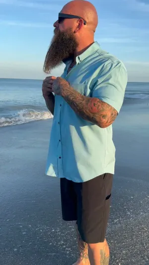 ESSENTIAL DRIVEN PARADISE BLUE BUTTON UP