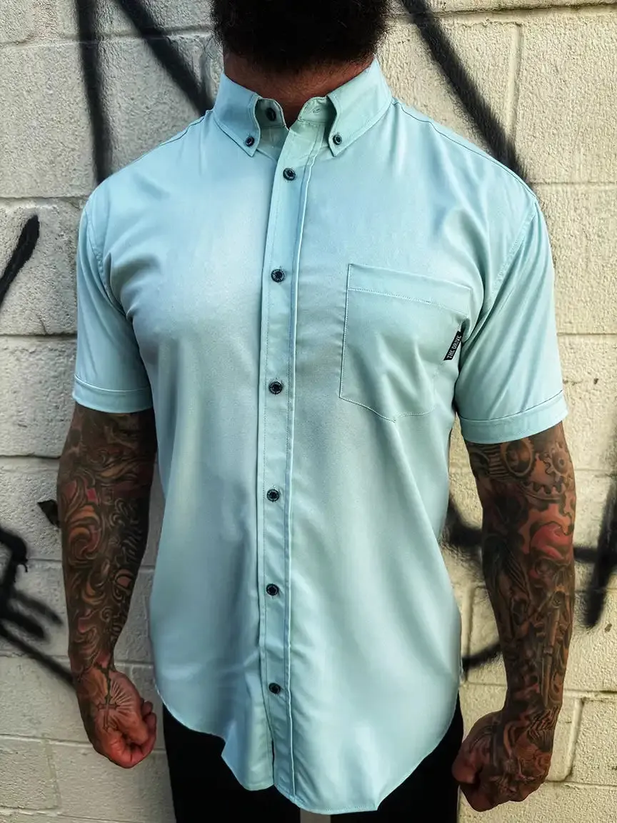 ESSENTIAL DRIVEN PARADISE BLUE BUTTON UP