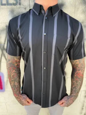 ESSENTIAL GREY PIN STRIPPED SNAP BUTTON UP