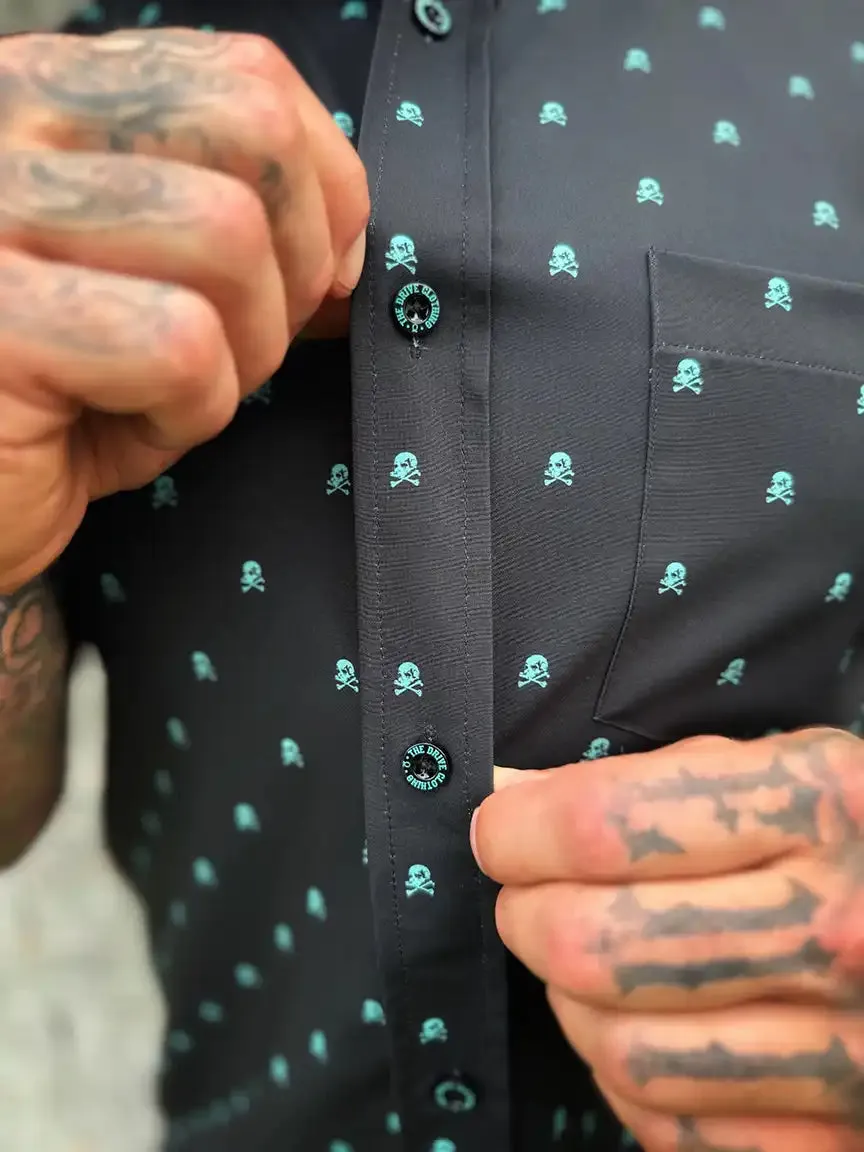 ESSENTIAL INFINITY TURQUOISE SKULL BUTTON UP