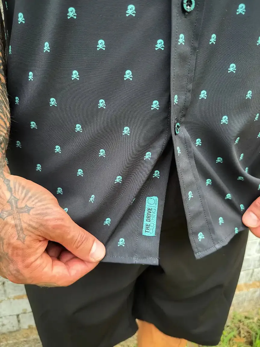 ESSENTIAL INFINITY TURQUOISE SKULL BUTTON UP