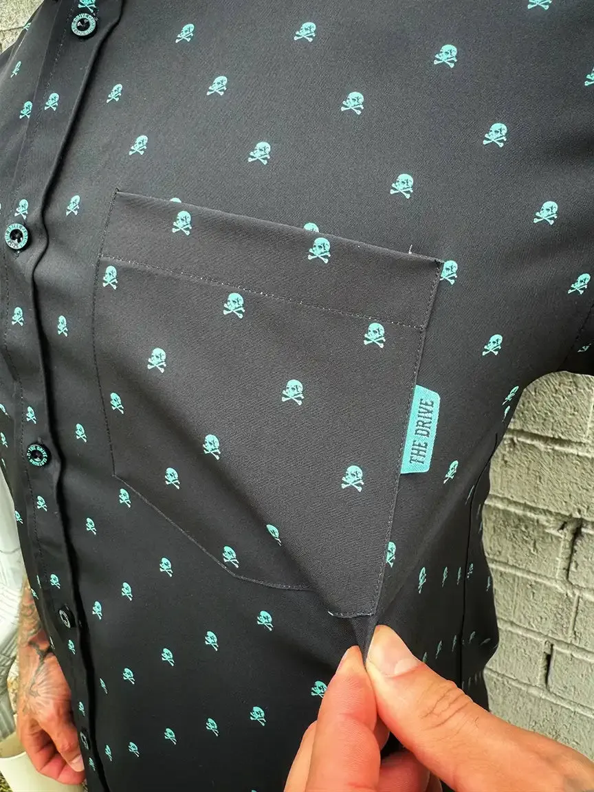 ESSENTIAL INFINITY TURQUOISE SKULL BUTTON UP