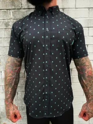 ESSENTIAL INFINITY TURQUOISE SKULL BUTTON UP