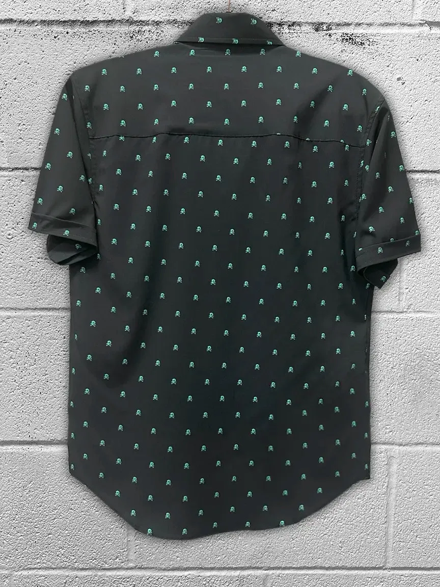 ESSENTIAL INFINITY TURQUOISE SKULL BUTTON UP